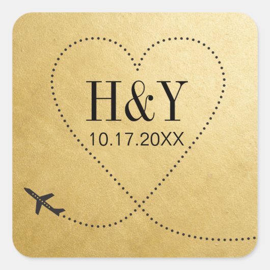 Travel Destination Wedight Airplane Heart Monogram Vierkante Sticker (Voorkant)