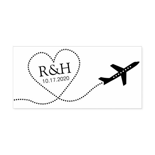 Travel Destination Wedight Airplane Heart Monogram Zelfinktende Stempel (Design)