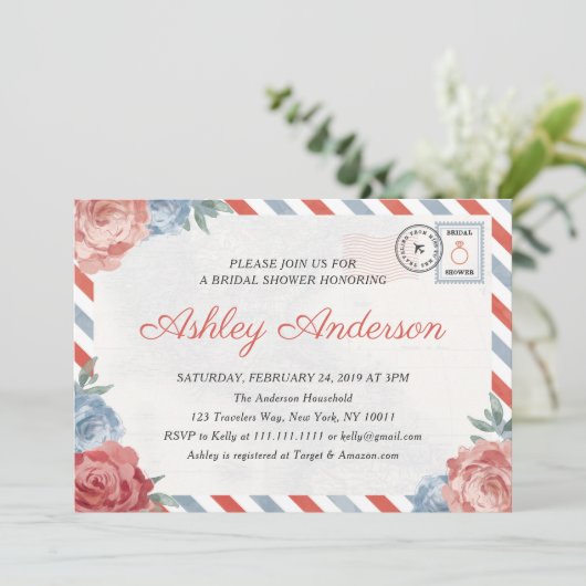 Travel Floral Briefkaart Bridal Shower (Staand voorkant)
