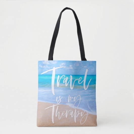 TRAVEL IS MIJN THERAPIE Quote White Typography Bea Tote Bag (Voorkant)