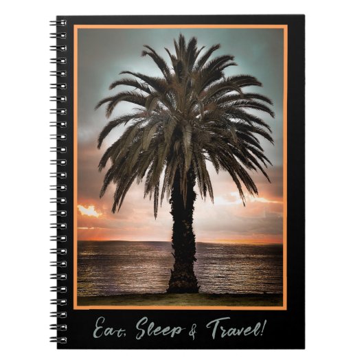 Travel Journal Palm Tree en Sunset Notitieboek (Voorkant)