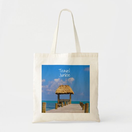 Travel Junkie Tropical Beach Blue Ocean Caribbean Tote Bag (Voorkant)
