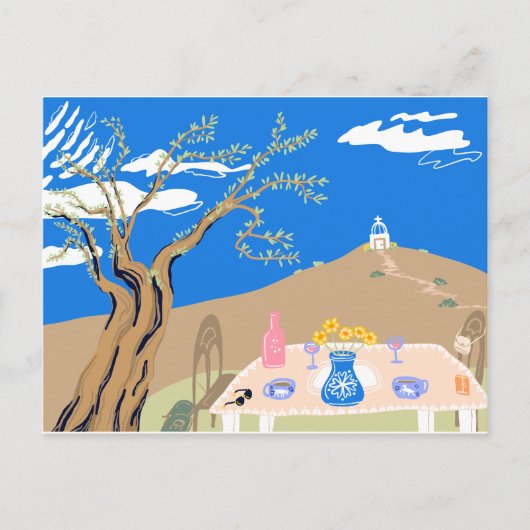 Travel keepsake Greek afternoon olive tree scene Feestdagenkaart (Voorkant)