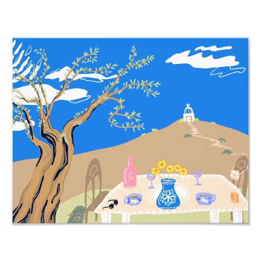 Travel keepsake Greek afternoon olive tree scene Foto Afdruk (Voorkant)