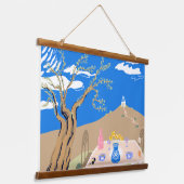Travel keepsake Greek afternoon olive tree scene Hangend Wandkleed (Gebogen)
