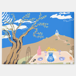 Travel keepsake Greek afternoon olive tree scene Magneet