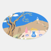 Travel keepsake Greek afternoon olive tree scene Ovale Sticker (Voorkant)
