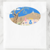 Travel keepsake Greek afternoon olive tree scene Ovale Sticker (Tas)