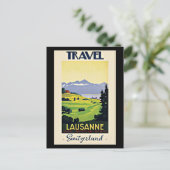 Travel Lausanne, Zwitserse vintage poster Feestdagenkaart (Staand voorkant)