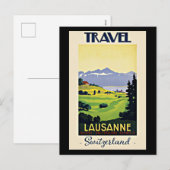 Travel Lausanne, Zwitserse vintage poster Feestdagenkaart (Voorkant / Achterkant)
