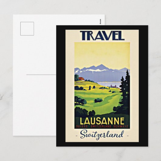 Travel Lausanne, Zwitserse vintage poster Feestdagenkaart (Voorkant / Achterkant)