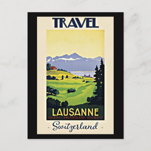 Travel Lausanne, Zwitserse vintage poster Feestdagenkaart (Voorkant)