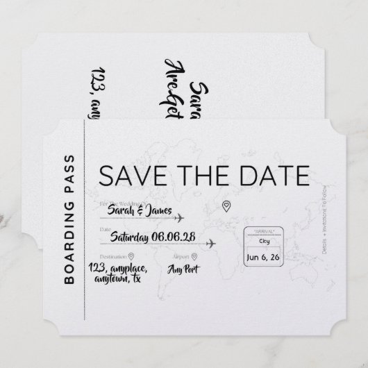 travel lover save the date boarding pass (Voorkant / Achterkant)