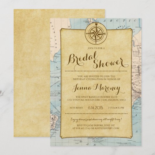 Travel Map Bridal Shower Uitnodiging (Voorkant / Achterkant)