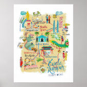 Travel map Kuala Lumpur yellow Asia illustratief Poster (Voorkant)