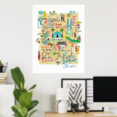 Travel map Kuala Lumpur yellow Asia illustratief Poster (Thuiskantoor)