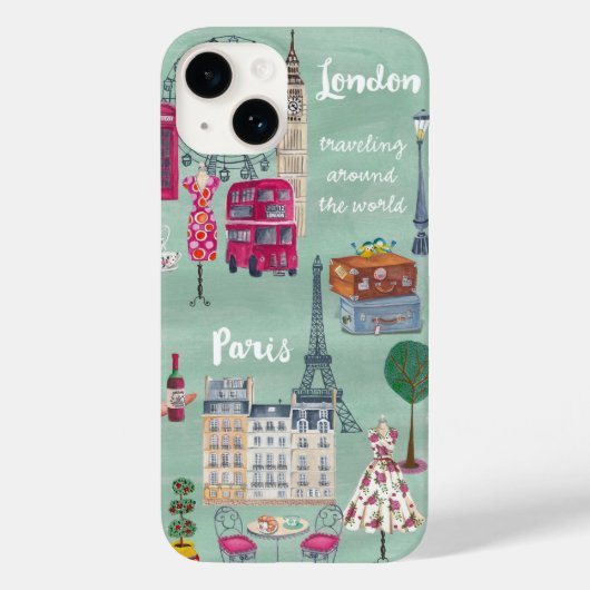 Travel map London Paris | Iphone 6 plus Hoesje (Achterkant)
