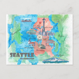Travel Map van Seattle Washington Briefkaart