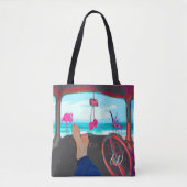 Travel Monogram Beach Scene Flamingos Tote Bag (Voorkant)