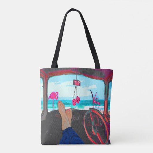 Travel Monogram Beach Scene Flamingos Tote Bag (Achterkant)
