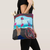 Travel Monogram Beach Scene Flamingos Tote Bag (Dichtbij)