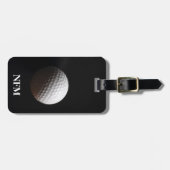 Travel Monogram Sport Witte Golf Ball op Zwart Bagagelabel (Voorkant horizontaal)