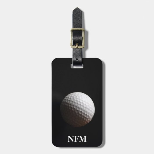 Travel Monogram Sport Witte Golf Ball op Zwart Bagagelabel (Voorkant verticaal)