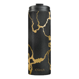 Travel Mug Black Gold Marble Name Thermal Tumbler Thermosbeker