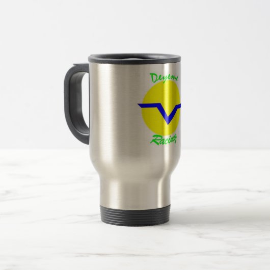 Travel Mug, DMR Logo met tekst Reisbeker (Voorkant links)