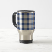 Travel Mug, donkerblauw Check Gingham zonder morse Reisbeker (Voorkant links)