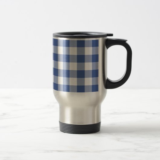 Travel Mug, donkerblauw Check Gingham zonder morse Reisbeker (Rechts)