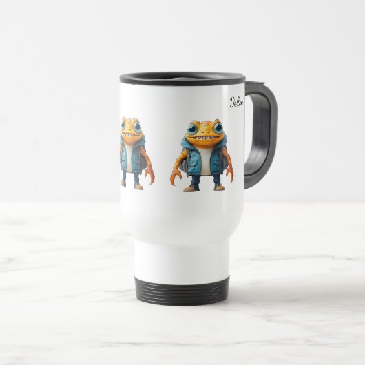 Travel mug with custom name and frog image reisbeker (Voorkant rechts)