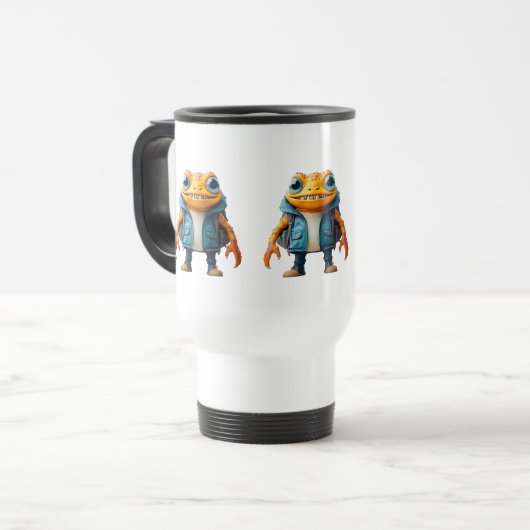 Travel mug with custom name and frog image reisbeker (Voorkant links)