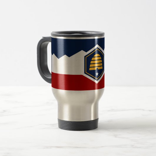 Travel Mug with Flag of Utah, USA Reisbeker (Voorkant links)