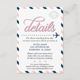 Travel Navy Pink Wedding Suite Details Informatiekaartje