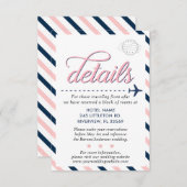 Travel  Navy Pink Wedding Suite Details Informatiekaartje (Voorkant / Achterkant)
