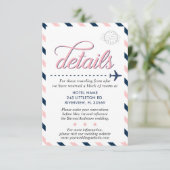 Travel  Navy Pink Wedding Suite Details Informatiekaartje (Staand voorkant)