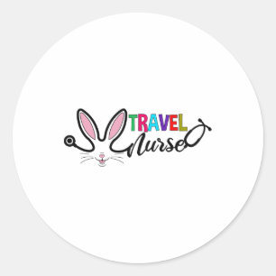 Travel Nurse Bunny Paas Stethoscoop Travel Nursi Ronde Sticker