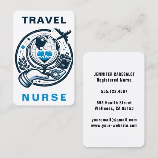 Travel Nurse RN, LVN, LPN, Caretaker Visitekaartje (Voorkant / Achterkant)