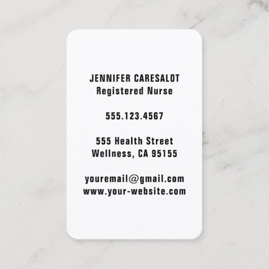 Travel Nurse RN, LVN, LPN, Caretaker Visitekaartje (Achterkant)