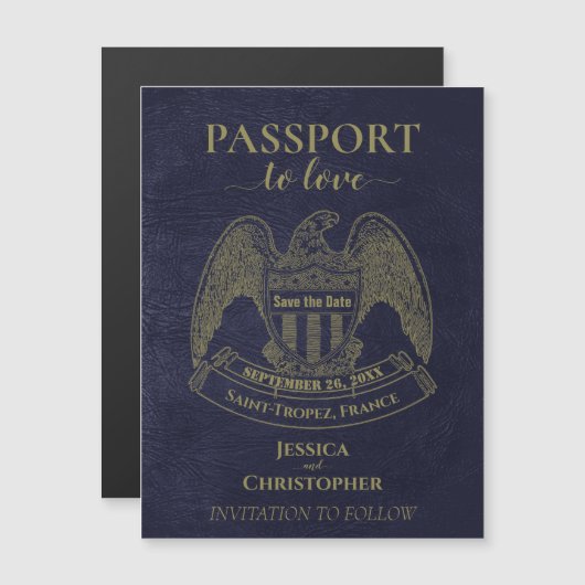 Travel Passport Destination Wedding Save the Date Magnetische Uitnodiging (Voorkant / Achterkant)