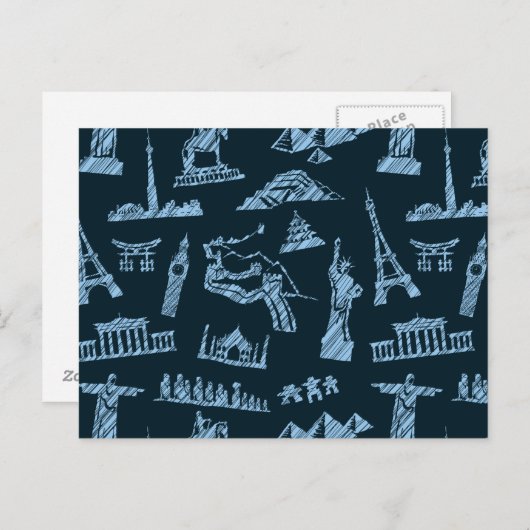 Travel Pattern in Blues Pattern Briefkaart (Voorkant / Achterkant)