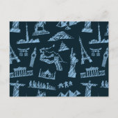 Travel Pattern in Blues Pattern Briefkaart (Voorkant)