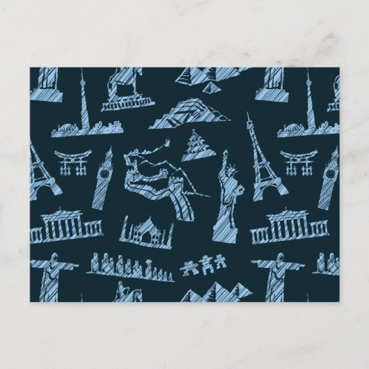 Travel Pattern in Blues Pattern Briefkaart (Voorkant)