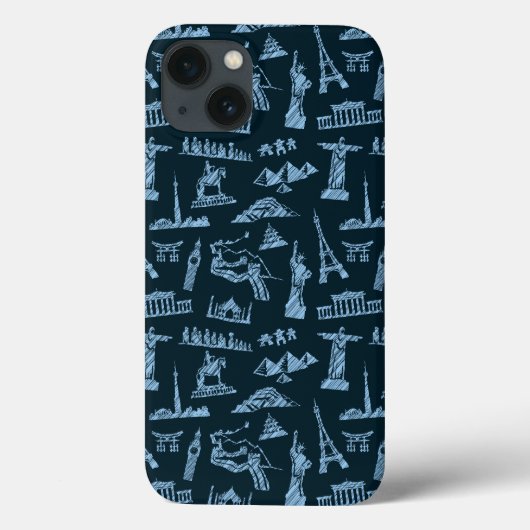 Travel Pattern in Blues Pattern Case-Mate iPhone Case (Achterkant)