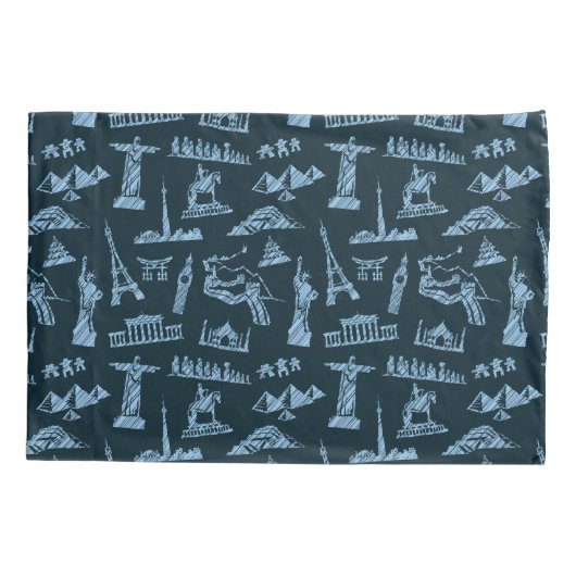 Travel Pattern in Blues Pattern Kussensloop (Achterkant-Links)