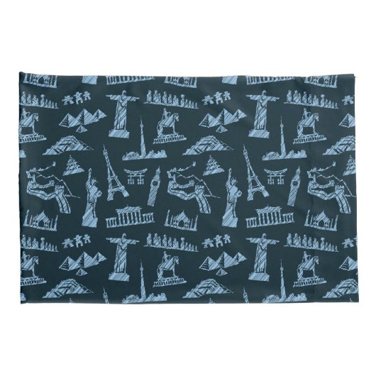 Travel Pattern in Blues Pattern Kussensloop (Achterkant-Rechts)