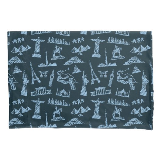 Travel Pattern in Blues Pattern Kussensloop (Voorkant-Links)