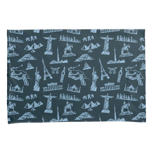 Travel Pattern in Blues Pattern Kussensloop (Voorkant-Rechts)