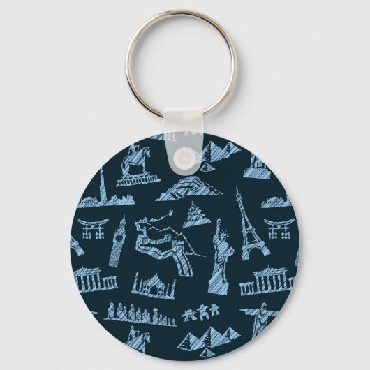 Travel Pattern in Blues Pattern Sleutelhanger (Voorkant)